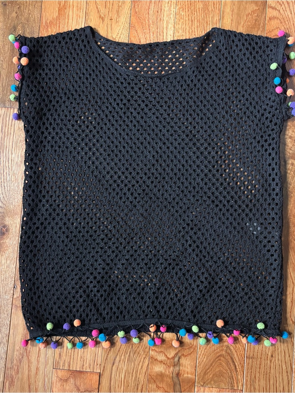 SHEIN Girls Black Open Knit Crochet Swim Cover-Up
